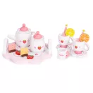 Játék teáskészlet, ECOTOYS HM260872, fa, 14 db, tálcával, csészékkel és kancsóval, epres minta, 3 éves kortól