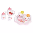 Játék teáskészlet, ECOTOYS HM260872, fa, 14 db, tálcával, csészékkel és kancsóval, epres minta, 3 éves kortól