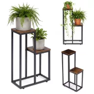   Virágtartó állvány, ModernHome ME-ATS13, fekete, 34,5 x 17,5 cm, magasság: 67 cm, 2 szintes, porszórt acél, fahatású polclap, teherbírás: 5 kg