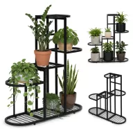   Virágtartó állvány, ModernHome ME-ATS24, fekete, 70 x 23 cm, magasság: 79,5 cm, 5 szintes, porszórt acél, fahatású polclap, teherbírás: 30 kg
