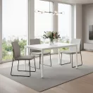 Étkezőasztal, ModernHome NORD-W, fehér, 120 x 60 cm, téglalap alakú, magasság: 73,5 cm, fém lábak, MDF asztallap, fém váz, csúszásgátló talpak, teherbírás: 100 kg
