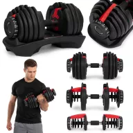   Egykezes súlyzó, állítható, MOVEPRO GB-FW207-24KG, fekete, 2,5–24 kg, öntöttvas, tartóállvánnyal, 15 fokozatú súlyállítás, csúszásmentes markolat