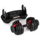 Egykezes súlyzó, állítható, MOVEPRO GB-FW207-24KG, fekete, 2,5–24 kg, öntöttvas, tartóállvánnyal, 15 fokozatú súlyállítás, csúszásmentes markolat