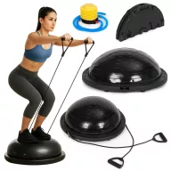   Egyensúlytréner, MOVEPRO GB-BS058-SB, fekete, félgömb kialakítás, átmérő: 59,5 cm, expanderekkel, pumpával, összecsukható, csúszásgátlós felület, PVC/ABS