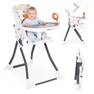   Etetőszék, ECOTOYS HC301-2402, összecsukható, állítható, 3 pontos öv, tálcán játékokkal, acél váz, levehető huzat, lábtartó, teherbírás: 15 kg