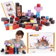   Mágneses építőkocka készlet, Multistore HC740682, 86 db, 20 x 20 x 20 mm, többszínű, műanyag, sablonokkal, 3 éves kortól