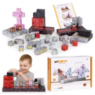   Mágneses építőkocka készlet, MULTISTORE HC740669, 160 db, 20 x 20 x 20 mm, színes, műanyag, sablonokkal, 3 éves kortól