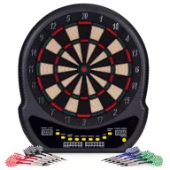   Elektronikus dartstábla, Multistore AP-400, átmérő: 48 cm, 27 játékmód, 202 variáció, 2 LCD kijelző, 8 játékosig, 12 db darts + póthegyek