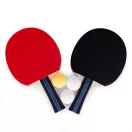 Pingpong készlet, Multistore AL-304, 2 ütő + 3 labda, ergonomikus markolat, csúszásgátló bevonat, műanyag tok, fa és gumi, labdaátmérő 4 cm, kezdőknek és haladóknak