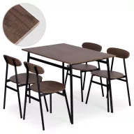   Étkezőasztal 4 székkel, ModernHome Oslo-WD, 110 x 70 cm, téglalap alakú, magasság: 75,5 cm, MDF asztallap, fém váz, 4 db szék: 42 x 50 x 75 cm, fém vázzal