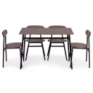 Étkezőasztal 4 székkel, ModernHome Oslo-WD, 110 x 70 cm, téglalap alakú, magasság: 75,5 cm, MDF asztallap, fém váz, 4 db szék: 42 x 50 x 75 cm, fém vázzal