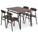 Étkezőasztal 4 székkel, ModernHome Oslo-WD, 110 x 70 cm, téglalap alakú, magasság: 75,5 cm, MDF asztallap, fém váz, 4 db szék: 42 x 50 x 75 cm, fém vázzal