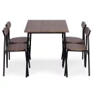 Étkezőasztal 4 székkel, ModernHome Oslo-WD, 110 x 70 cm, téglalap alakú, magasság: 75,5 cm, MDF asztallap, fém váz, 4 db szék: 42 x 50 x 75 cm, fém vázzal