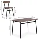 Étkezőasztal 4 székkel, ModernHome Oslo-WD, 110 x 70 cm, téglalap alakú, magasság: 75,5 cm, MDF asztallap, fém váz, 4 db szék: 42 x 50 x 75 cm, fém vázzal