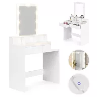   Sminkasztal, ModernHome ZDT-01, 80 x 41 x 146 cm, 9 db LED, tükör, 2 fiók, 3 polc, laminált bútorlap