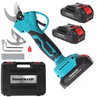   Akkumulátoros metszőolló, Bauerkraft H-605, kék, 2 x 21 V 1,5 Ah Li-Ion, 600 W, maximum 30 mm vastagságig, kétfokozatú vágás, biztonsági zár, koffer és tartozékok, akkumulátorral és töltővel