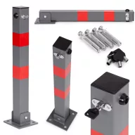   Parkolásgátló oszlop, Multistore DNPL-003, 60 cm, acél, fényvisszaverő csíkkal és kulcsos zárral, lehajtható kivitel, rögzítő dübelekkel