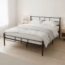 Fém ágykeret, ModernHome DNYSF165A, 140 x 200 cm, fekete, fém, beépített léces ágyrács, fejtámla, 200 kg teherbírás