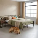Fém ágykeret, ModernHome DNYSF165A, 140 x 200 cm, fekete, fém, beépített léces ágyrács, fejtámla, 200 kg teherbírás