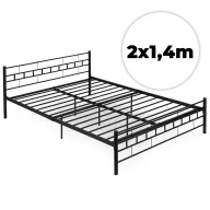  Fém ágykeret, ModernHome DNYSF404A, 140 x 200 cm, fekete, fém, beépített léces ágyrács, fejtámla, 200 kg teherbírás