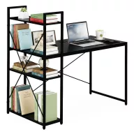   Íróasztal, ModernHome TH-SD-1, 120 x 60 x 120 cm, fekete, fa és fém anyagból, 3 polccal, állítható szintezőtalpak, teherbírás: 200 kg