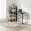 Íróasztal, ModernHome TH-SD-1, 120 x 60 x 120 cm, fekete, fa és fém anyagból, 3 polccal, állítható szintezőtalpak, teherbírás: 200 kg