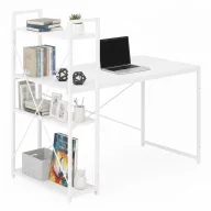   Íróasztal, ModernHome TH-SD-5, 120 x 60 x 120 cm, fehér, fa és fém anyagból, 3 polccal, állítható szintezőtalpak, teherbírás: 200 kg