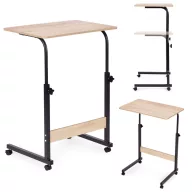   Laptopasztal, ModernHome TH-LD-6-16, világos tölgy, 60 x 40 cm, 65,5–89 cm állítható magasság, kerekes, fékezhető görgők, fa és fém anyagból, teherbírás: 30 kg