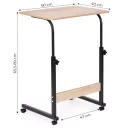 Laptopasztal, ModernHome TH-LD-6-16, világos tölgy, 60 x 40 cm, 65,5–89 cm állítható magasság, kerekes, fékezhető görgők, fa és fém anyagból, teherbírás: 30 kg