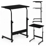   Laptopasztal, ModernHome TH-LD-1, fekete, 60 x 40 cm, 65,5–89 cm állítható magasság, kerekes, fékezhető görgők, fa és fém anyagból, teherbírás: 30 kg