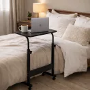 Laptopasztal, ModernHome TH-LD-1, fekete, 60 x 40 cm, 65,5–89 cm állítható magasság, kerekes, fékezhető görgők, fa és fém anyagból, teherbírás: 30 kg
