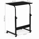 Laptopasztal, ModernHome TH-LD-1, fekete, 60 x 40 cm, 65,5–89 cm állítható magasság, kerekes, fékezhető görgők, fa és fém anyagból, teherbírás: 30 kg