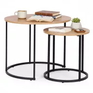   Dohányzóasztal szett, ModernHome YCJ6050T-19, átmérő: 60 és 40 cm, kör alakú, magasság: 50 és 41,5 cm, fém váz, MDF asztallap, 2 darabos (esztétikai hibás)
