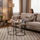 Dohányzóasztal szett, ModernHome YCJ6050T-19, átmérő: 60 és 40 cm, kör alakú, magasság: 50 és 41,5 cm, fém váz, MDF asztallap, 2 darabos