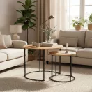 Dohányzóasztal szett, ModernHome YCJ6050T-19, átmérő: 60 és 40 cm, kör alakú, magasság: 50 és 41,5 cm, fém váz, MDF asztallap, 2 darabos
