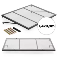   Műanyag előtető, MultiGarden AW-090, 140 x 90 cm, fekete, polikarbonát tetőpanel, horganyzott acél tartóelemek, szerelőkészlettel