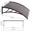Műanyag előtető, MultiGarden AW-017C-2, 120 x 100 cm, fekete tartóelem, polikarbonát tetőpanel, műanyag tartóelemek, egymás mellé illeszthető, szerelőkészlettel