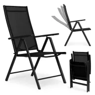   Kerti szék, MultiGarden WR1652-1-4, fekete, 70 × 57 × 106 cm, állítható háttámla (7 fokozat), összecsukható, acél keret, textil, 100 kg teherbírás