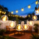 Kültéri LED fényfüzér, Bauerkraft H-672, 15 m, 25 db LED, melegfehér, 2700 K, IP44 védettség, időjárásálló, összekapcsolható, távirányító, 9 W, 9 üzemmód