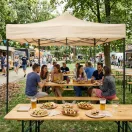 Kerti pavilon, MultiGarden PAW-FG-3X3-3, bézs, 3 x 3 m, fém vázzal, UV-álló és esőálló PE ponyva, 3,13 m állítható magassággal, hordtáskával