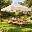 Kerti pavilon, MultiGarden PAW-FG-3X3-3, bézs, 3 x 3 m, fém vázzal, UV-álló és esőálló PE ponyva, 3,13 m állítható magassággal, hordtáskával