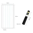 Talajtakaró geotextília, MultiGarden WEED150-S3, 1,6 x 20 m, fekete, nem szőtt, 150 g/m2, tekercs, polipropilén, víz- és légáteresztő, kék vezetőcsíkokkal, 50 db rögzítő tüskével (10 cm)