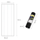 Talajtakaró geotextília, MultiGarden WEED135-L1, 0,8 x 100 m, fekete, nem szőtt, 135 g/m2, tekercs, polipropilén, víz- és légáteresztő, kék vezetőcsíkokkal, 50 db rögzítő tüskével (15 cm)