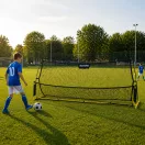 Visszapattanó futball edzőháló, MOVEPRO JSP-DS8030, 220 x 120 cm, fekete, kétoldalas, 2 az 1-ben, fém váz, rögzítővel