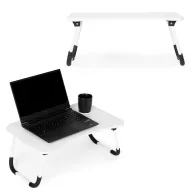  Laptopasztal, ModernHome PJJLT0001-5, 60 x 40 x 25 cm, fehér, összecsukható, pohártartóval, tablettartóval, alumínium lábak, csúszásgátló