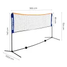 Röplabda és tollaslabda háló és állvány szett, MOVEPRO MXW170408, 305 x 140 cm, állítható magasságú, fém oszlopok, hordtáskával