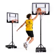   Kosárlabdapalánk, MOVEPRO QSG-S018K, mobil, állítható, 108-210 cm magasság, szabadon álló, kerekekkel, acél váz, PE/PET palánk 73 x 49 cm, 37,5 cm gyűrű, 16,5 l tölthető talp