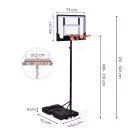 Kosárlabdapalánk, MOVEPRO QSG-S018K, mobil, állítható, 108-210 cm magasság, szabadon álló, kerekekkel, acél váz, PE/PET palánk 73 x 49 cm, 37,5 cm gyűrű, 16,5 l tölthető talp