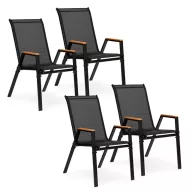   Kerti szék, MultiGarden SC-092W-4-1, fekete, 72 x 55 x 92 cm, acél keret, textil, egymásba rakható, karfás, csúszásgátló lábak, 120 kg teherbírás, 4 db-os szett
