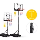 Kosárlabdapalánk, MOVEPRO QSG-ZW003P, mobil, állítható, 100–305 cm magasság, szabadon álló, kerekekkel, acél váz, PE/PET palánk 96,5 x 57 cm, 45 cm gyűrű, 38,5 l tölthető talp